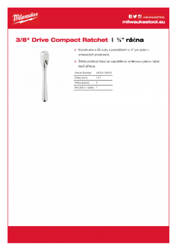 MILWAUKEE 3/8 Drive Ratchet ⅜″ kompaktní ráčna 4932479650 A4 PDF