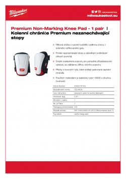MILWAUKEE Premium Non-Marking Knee Pad Kolenní chrániče Premium nezanechávající stopy - 1 pár 4932478139 A4 PDF
