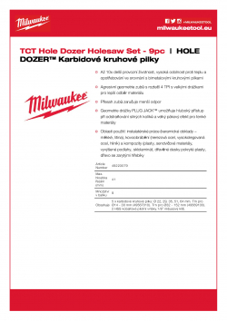 MILWAUKEE Hole Dozer Holesaws with Carbide Teeth Sada kruhových pilek Hole Dozer™ 9 ks 49223079 A4 PDF