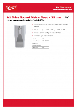 MILWAUKEE 1/2 Drive Sockets ½″ prodloužený nástrčný klíč - 32 mm 4932480047 A4 PDF