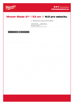 MILWAUKEE Mower Blades Nůž pro sekačku 21″/ 53 cm 4932479818 A4 PDF