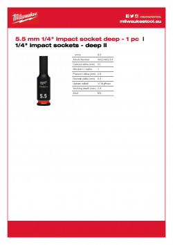MILWAUKEE 1/4" impact sockets - deep II  4932480254 A4 PDF