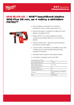 MILWAUKEE M18 BLHX M18™ bezuhlíkové kladivo SDS-Plus 26 mm, se 4 režimy a sklíčidlem FIXTEC™ 4933478891 A4 PDF