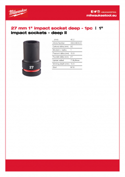 MILWAUKEE 1" impact sockets - deep II  4932480424 A4 PDF