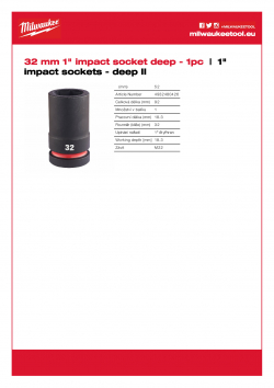 MILWAUKEE 1" impact sockets - deep II  4932480426 A4 PDF