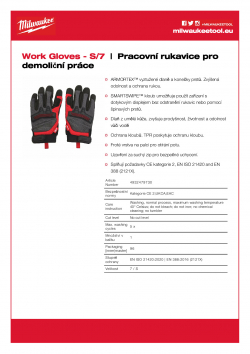 MILWAUKEE Demolition Gloves Pracovní rukavice pro demoliční práce - S/7 -1 ks 4932479730 A4 PDF