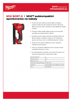 MILWAUKEE M12 BCST M12™ subkompaktní sponkovačka na kabely 4933480488 A4 PDF
