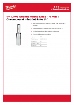 MILWAUKEE 1/4 Drive Sockets Hluboký nástrčný klíč ¼″ 4 mm 4932479994 A4 PDF
