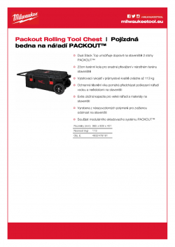 MILWAUKEE Packout Rolling Tool Chest Pojízdná bedna na nářadí PACKOUT™ 4932478161 A4 PDF