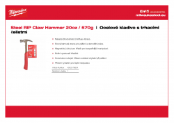 MILWAUKEE Steel RIP Claw Hammer Ocelové kladivo s trhacími čelistmi 20oz /570 g 4932478654 A4 PDF