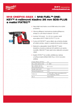 MILWAUKEE M18 ONEFHX M18 FUEL™ ONE-KEY™ 4-režimové kladivo 26 mm SDS-PLUS s maticí FIXTEC™ 4933478504 A4 PDF