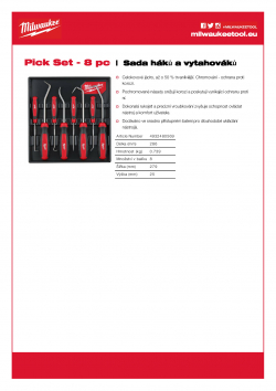 MILWAUKEE Hook & Pick Sets Sada mini páčidel - 8 ks 4932480569 A4 PDF