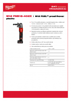 MILWAUKEE M12 FNB16 M12 FUEL™ prostřihovač plechu 1,6 mm 4933479619 A4 PDF
