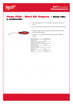 MILWAUKEE Hook & Pick Sets Háčkové páčidlo - ohnuté o 90 stupňů 4932480572 A4 PDF