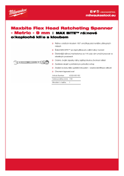 MILWAUKEE Maxbite Flex Head Ratcheting Spanner 9 mm MAX BITE™ ráčnový očkoplochý klíč s kloubem 4932480182 A4 PDF