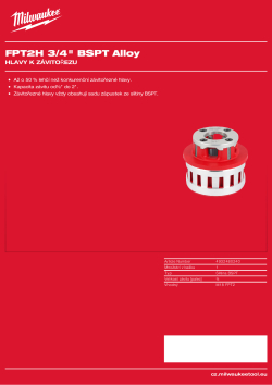 MILWAUKEE FPT2H BSPT slitinová hlava ¾″ 4932480240 A4 PDF