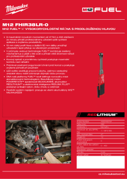 MILWAUKEE M12 FUEL™ ⅜″ vysokorychlostní ráčna s prodlouženou hlavou 4933480791 A4 PDF