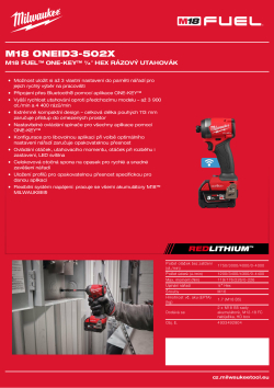 MILWAUKEE M18 FUEL™ ONE-KEY™ ¼″ Hex rázový utahovák 4933492804 A4 PDF