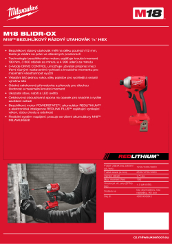 MILWAUKEE M18™ bezuhlíkový rázový utahovák ¼″ Hex 4933492842 A4 PDF