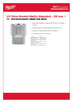 MILWAUKEE Nástrčný klíč ½″ - 25 mm 4932480023 A4 PDF
