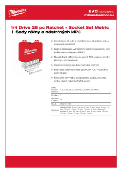 MILWAUKEE Sada ráčny ¼″ a metrických nástrčných klíčů (28 ks) 4932464943 A4 PDF