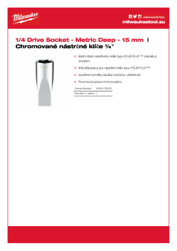 MILWAUKEE Nástrčný klíč ¼″ - 15 mm prodloužený 4932478335 A4 PDF