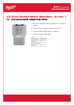 MILWAUKEE Nástrčný klíč ½″ - 21 mm 4932480019 A4 PDF