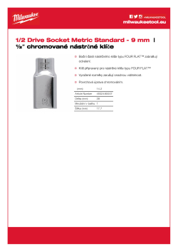 MILWAUKEE Nástrčný klíč ½″ - 9 mm 4932480007 A4 PDF