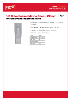 MILWAUKEE Prodloužený nástrčný klíč ½″ - 22 mm 4932480042 A4 PDF
