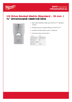 MILWAUKEE Nástrčný klíč ½″ - 15 mm 4932480013 A4 PDF
