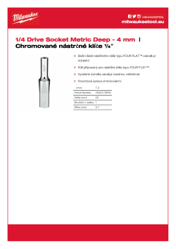 MILWAUKEE Nástrčný klíč ¼″ - 4 mm prodloužený 4932479994 A4 PDF