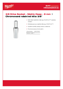 MILWAUKEE Nástrčný klíč ⅜″ metrický 8 mm prodloužený 4932478352 A4 PDF