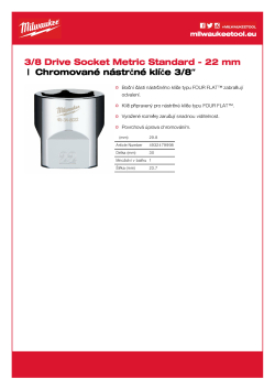 MILWAUKEE Nástrčný klíč ⅜″ metrický - 22 mm 4932479998 A4 PDF