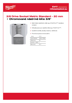 MILWAUKEE Nástrčný klíč ⅜″ metrický - 20 mm 4932479996 A4 PDF