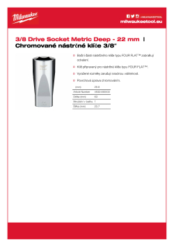 MILWAUKEE Nástrčný klíč  ⅜″ metrický 22 mm prodloužený 4932480003 A4 PDF