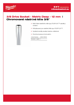 MILWAUKEE Nástrčný klíč  ⅜″ metrický 12 mm prodloužený 4932478356 A4 PDF