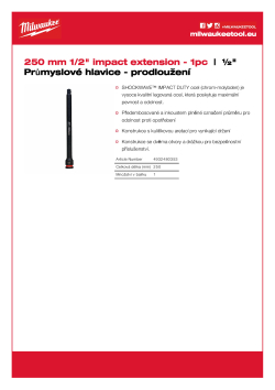 MILWAUKEE ½" prodloužení - 250 mm 4932480353 A4 PDF