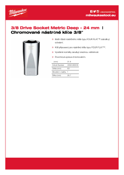 MILWAUKEE Nástrčný klíč ⅜″ metrický 24 mm prodloužený 4932480005 A4 PDF