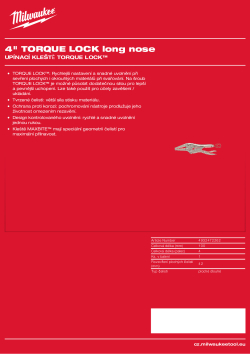 MILWAUKEE Upínací kleště 4 ″ TORQUE LOCK™ dlouhé 4932472262 A4 PDF