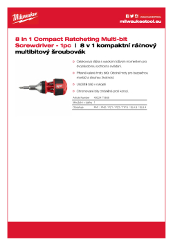 MILWAUKEE 8 v 1 kompaktní ráčnový multibitový šroubovák 4932471868 A4 PDF