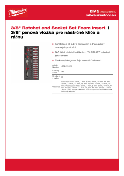 MILWAUKEE 3/8″ pěnová vložka pro nástrčné klíče a ráčnu 4932479825 A4 PDF