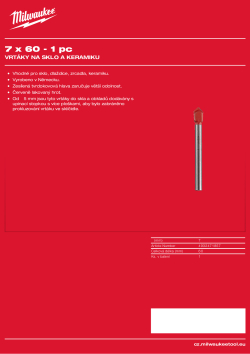 MILWAUKEE Vrták do skla a dlažby 7 × 60 - 1 kus 4932471857 A4 PDF