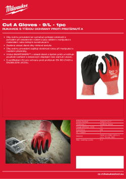 MILWAUKEE Rukavice s třídou ochrany proti proříznutí A - L/9 - 1 ks 4932471417 A4 PDF