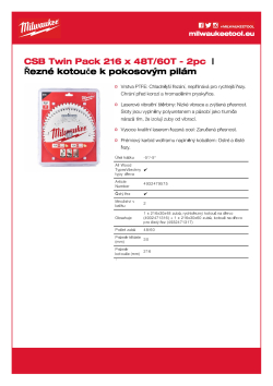 MILWAUKEE 216 x 30 mm Dvojité balení 2 ks 4932479575 A4 PDF