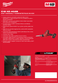 MILWAUKEE M18™ HACKZALL™ kompaktní pilka na kov 4933441340 A4 PDF