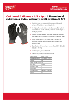 MILWAUKEE Rukavice s třídou ochrany proti proříznutí E - L/9 - 1 ks 4932471425 A4 PDF