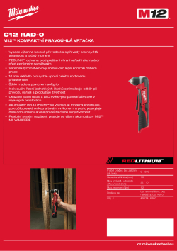 MILWAUKEE M12™  kompaktní pravoúhlá vrtačka 4933416900 A4 PDF