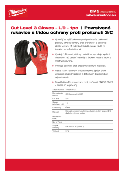 MILWAUKEE Rukavice s třídou ochrany proti proříznutí C - L/9 - 1 ks 4932471421 A4 PDF