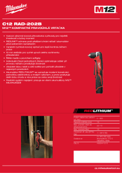 MILWAUKEE M12™ kompaktní pravoúhlá vrtačka 4933441215 A4 PDF