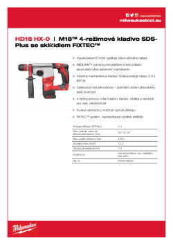 MILWAUKEE M18™ 4-režimové kladivo SDS-plus se sklíčidlem FIXTEC™ 4933408320 A4 PDF